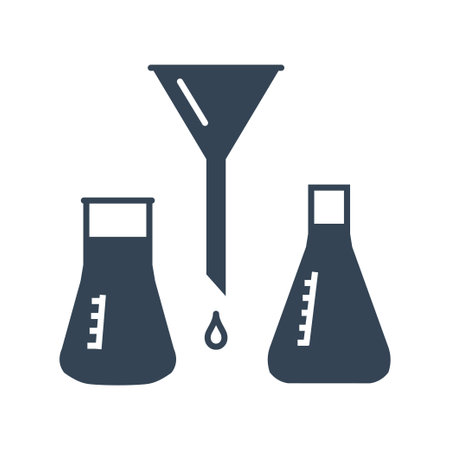 Vector black icon chemical laboratory equipment, beverages and food, medical industry, volumetric flask, funnelのイラスト素材
