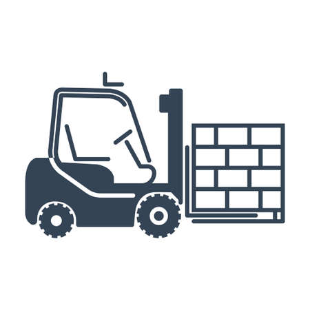 Vector black icon warehouse, loading, freight terminal, forklift truck loading palletのイラスト素材