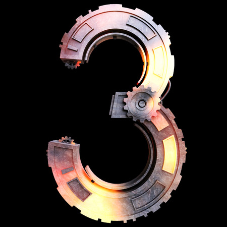 Iron mechanical number three on the black backgroundの写真素材