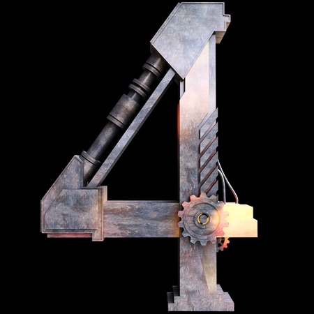 Iron mechanical number four on the black backgroundの写真素材