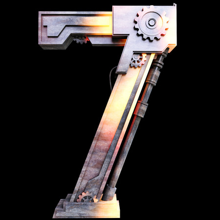Iron mechanical number seven on the black backgroundの写真素材