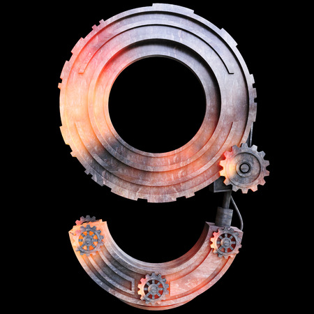 Iron mechanical number nine on the black backgroundの写真素材
