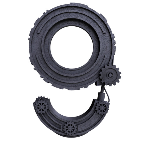 number nine of dirty metal black on a white backgroundの写真素材