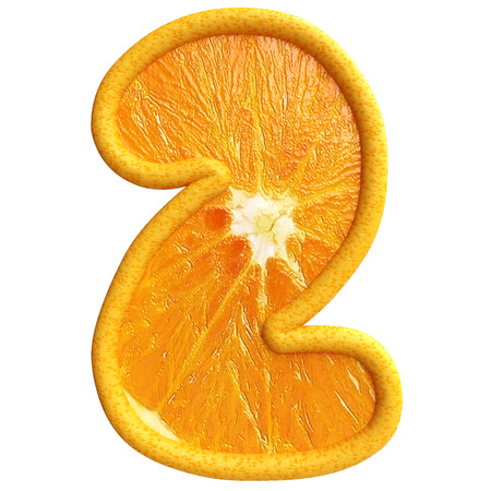 Number two made from orange fruit. Isolated on white background.の写真素材