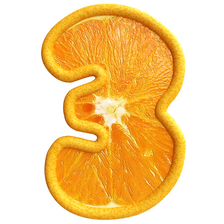 Number three made from orange fruit. Isolated on white background.の写真素材