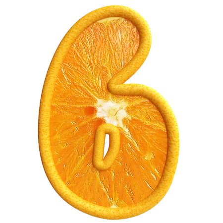 Number six made from orange fruit. Isolated on white background.の写真素材