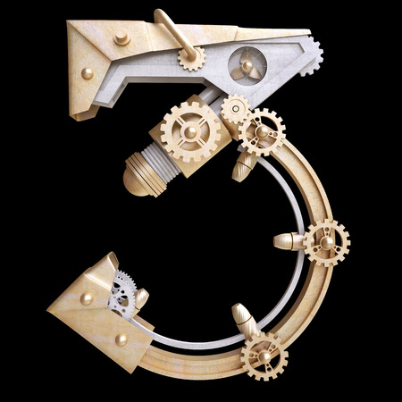Iron mechanical number three on the black background の写真素材