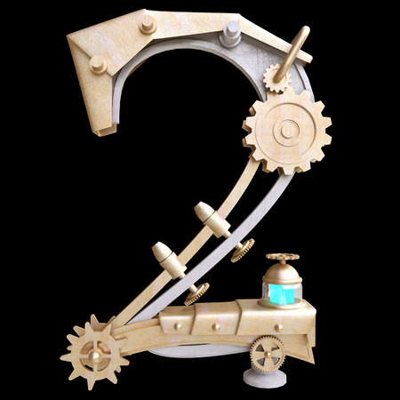 Iron mechanical number two on the black background の写真素材