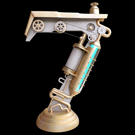 Iron mechanical number seven on the black background の写真素材