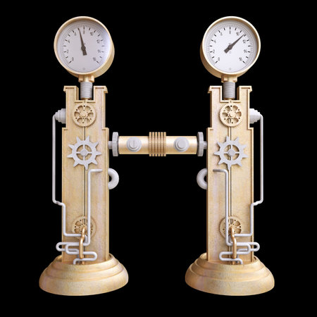 Mechanical alphabet made from iron. Letter h.