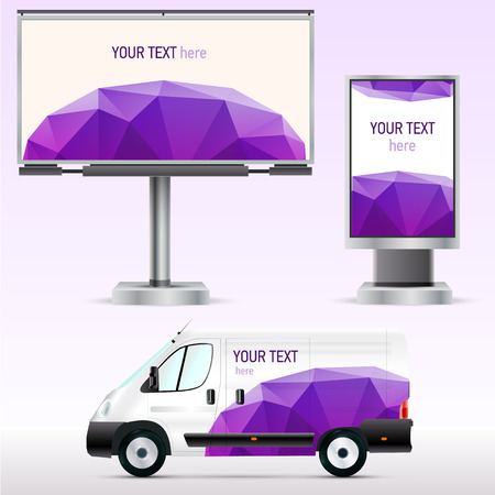 Template outdoor advertising or corporate identity on the car, billboard and citylight. For business, branding and advertising companies.のイラスト素材