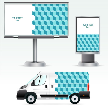 Template outdoor advertising or corporate identity on the car, billboard and citylight. For business, branding and advertising companies.のイラスト素材