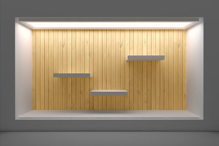 Empty storefront or podium with lighting and a big windowの写真素材