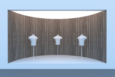 Empty circle storefront or podium with lighting and a big windowの写真素材