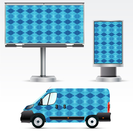 Template outdoor advertising or corporate identity on the car, billboard and citylight. For business, branding and advertising companies.のイラスト素材