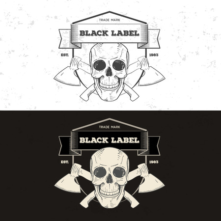 Retro vintage badge or logotype with skull. For design elements, business signs, logos, identity, labels, badges and objects.のイラスト素材