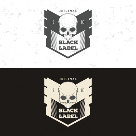 Retro vintage badge, symbol with skull. For design elements, business signs, identity, labels, badges and objects.のイラスト素材