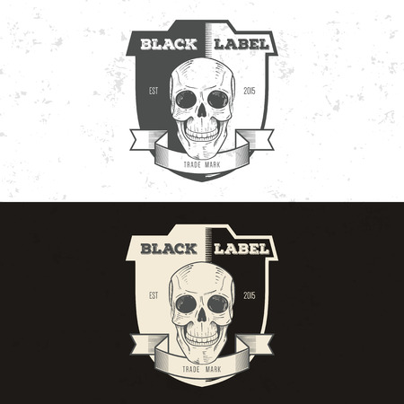 Retro vintage badge, symbol with skull. For design elements, business signs, identity, labels, badges and objects.のイラスト素材