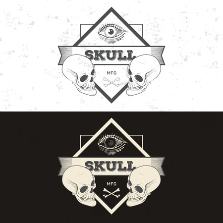 Retro vintage badge, symbol or logotype with skull. For design elements, business signs, logos, identity, labels, badges and objects.のイラスト素材