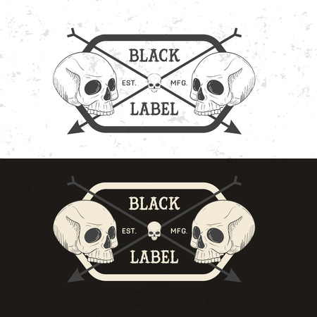 Retro vintage badge, symbol or logotype with skull. For design elements, business signs, logos, identity, labels, badges and objects.のイラスト素材