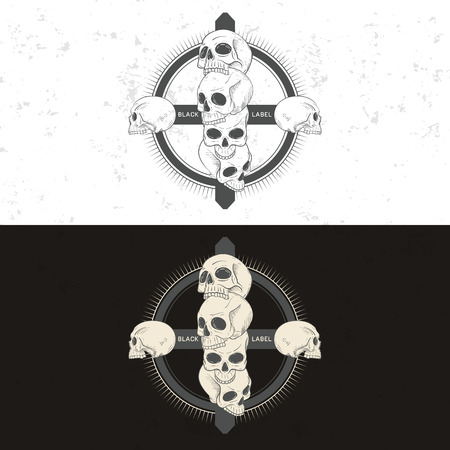 Retro vintage badge, symbol or logotype with skull. For design elements, business signs, logos, identity, labels, badges and objects.のイラスト素材