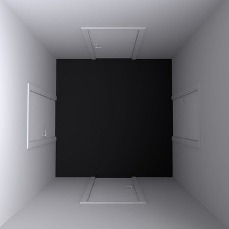 Room with four doors, top view. 3d illustration.の写真素材