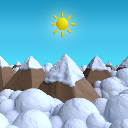 Mountains in the clouds of plasticine or clayの写真素材
