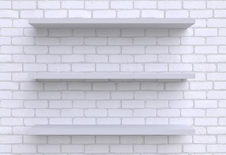 Three shelves on the wall. 3d illustration.の写真素材