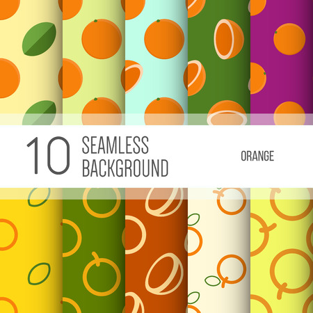10 seamless backgrounds or patterns with fruit. Orange.のイラスト素材