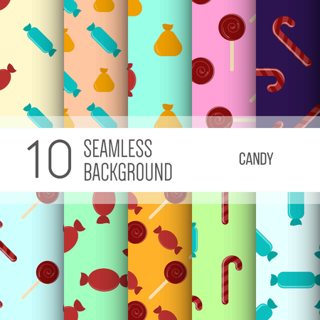 10 seamless backgrounds or patterns with candy.のイラスト素材
