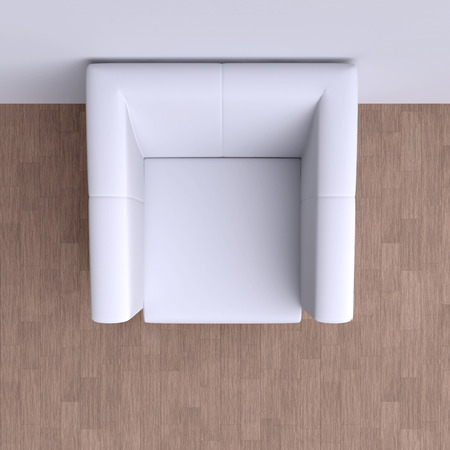Easy chair in corner of the room. Top view. 3d illustration.の写真素材