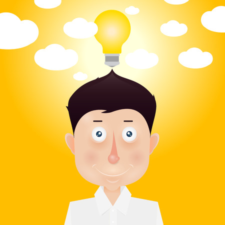 Happy stick man with idea. Mood and emotional state.のイラスト素材