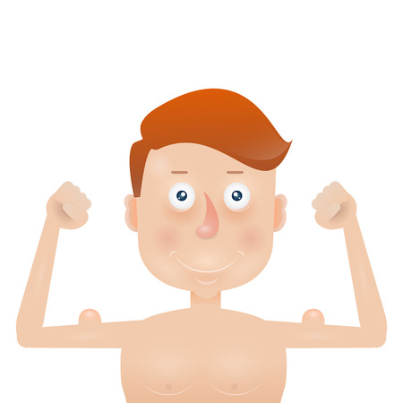 Thin cartoon young man with arm muscles.のイラスト素材