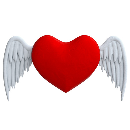 Cartoon red heart with wings in plasticine or clay style. 3d illustration.の写真素材