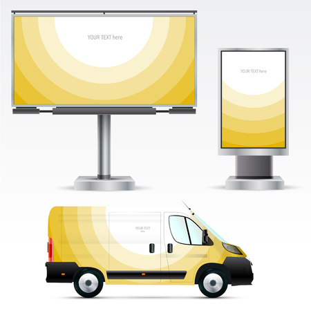 Template outdoor advertising or corporate identity on the car, billboard and citylight. For business, branding and advertising companies.のイラスト素材
