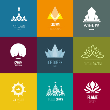 Template logo inspiration for shops, companies, advertising or other business. Vector Illustration, graphic elements editable for design with crown.のイラスト素材