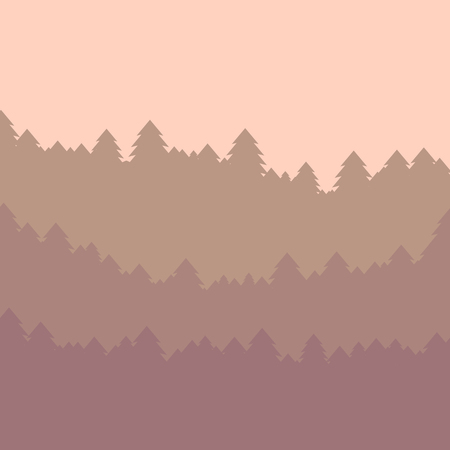 The abstract vector image reforestation in the foreground and different levels of the mountains in the background. Mountain landscape. Forest in the mountains. Untouched nature.のイラスト素材