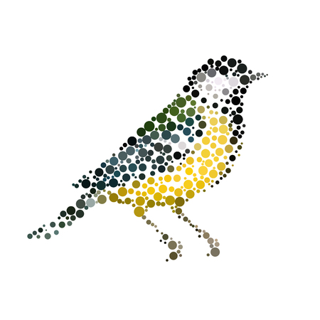 Bird silhouette consisting of  circle. Abstract creative symbol on white background for design elements. illustrations made in the technique of small dots, circles with spray.のイラスト素材