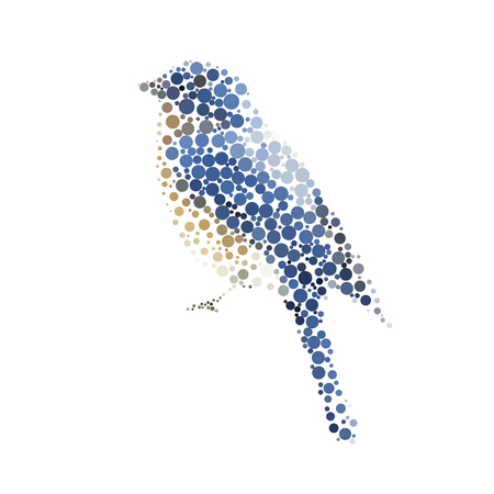 Bird silhouette consisting of  circle. illustrations made in the technique of small dots, circles with spray.のイラスト素材