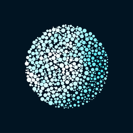 Moon silhouette consisting of  circle. Abstract creative symbol on black background for design elements. illustrations made in the technique of small dots, circles with spray.のイラスト素材