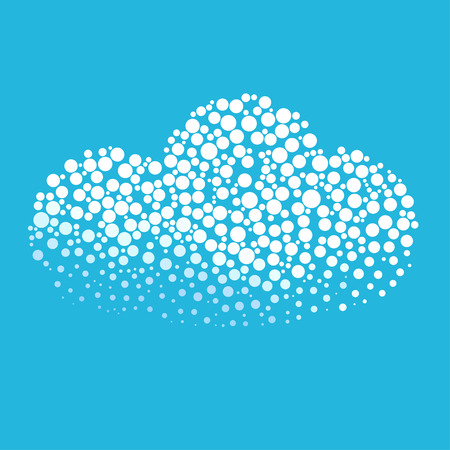 Cloud silhouette consisting of  circle. Abstract creative symbol on blue background for design elements. illustrations made in the technique of small dots, circles with spray.のイラスト素材