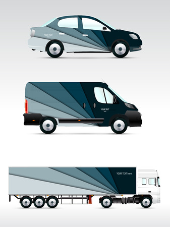 Template vehicle for advertising, branding or corporate identity. Passenger car, truck, bus.のイラスト素材