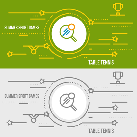 Horizontal banner of summer sport games. Icons for advertising branding, mobile website and apps with simple stroke. Simple linear pictogram in thin line style.のイラスト素材