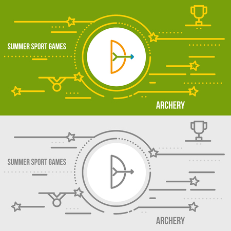 Horizontal banner of summer sport games. Icons for advertising branding, mobile website and apps with simple stroke. Simple linear pictogram in thin line style.のイラスト素材