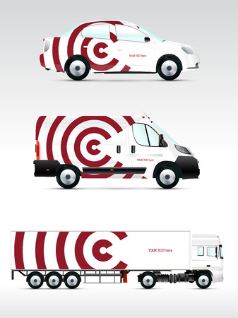 Template of vehicles for advertising, branding or corporate identity. Passenger car, truck, bus.のイラスト素材