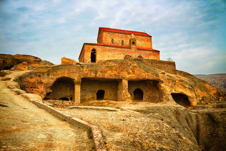 Ancient Orthodox Church in antique cave city Uplistsikhe, Georgiaの写真素材