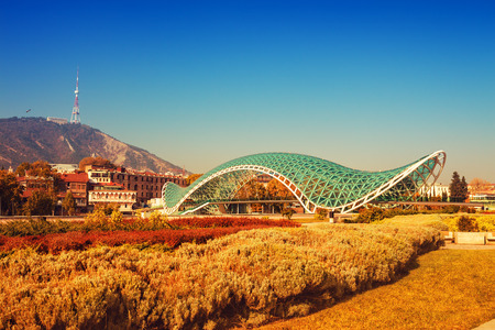Bridge in Tbilisi city in autumn, Georgia countryのeditorial素材