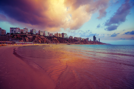 Netanya city at sunset, sea coast. Israel.の写真素材