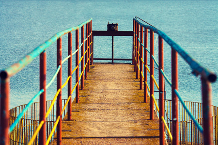 Wooden bridge on damの写真素材