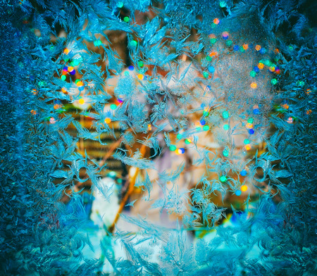 Frosty pattern on the windowの写真素材